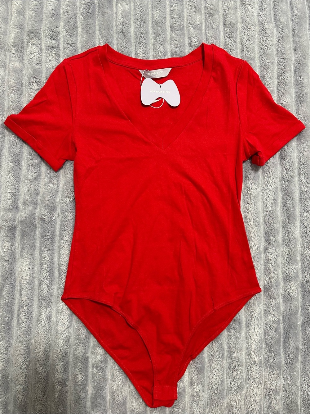 Red V-Neck Short Sleeve Bodysuit - Classic Slim Fit